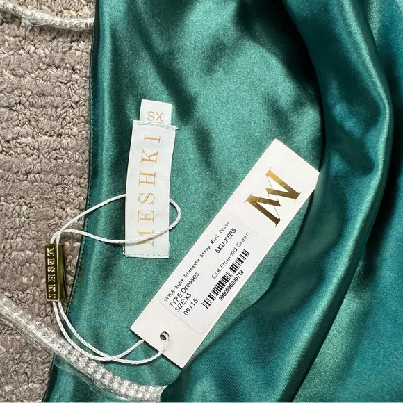 NWT MESHKI Ruby Diamante Strap Mini Dress Emerald Green Size XS - Picture 6 of 9